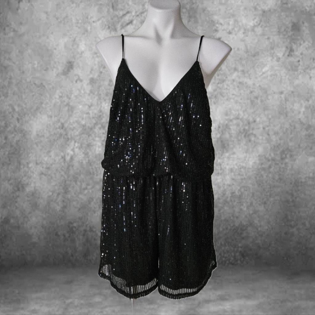 Nwot/ Double Crazy Women Sequin Sexy V Neck Dress Sparkly Glitter Romper 2x